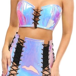 Holographic Lace-Up Two-Piece Set